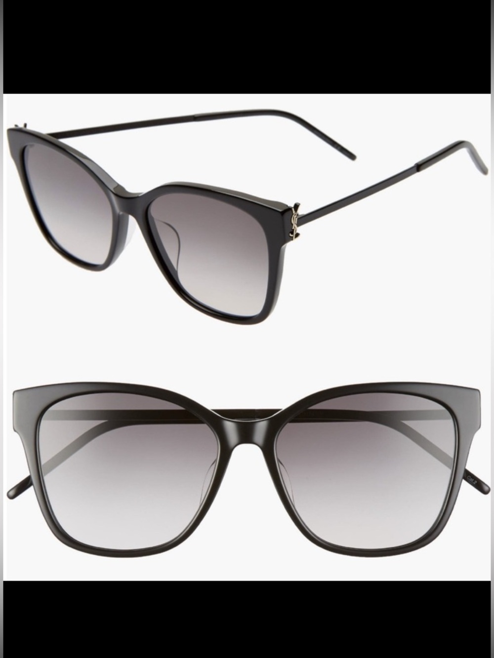 Yves Saint Laurent Black 56mm Rectangular Sunglasses with YSL Logo